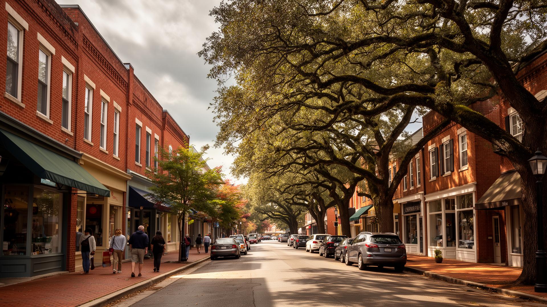 Downtown High Point North Carolina street with historic brick buildings and furniture showrooms